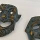 Pair of Small Decorative Bronze/Brass Greek Theatre Masks Wall Hangings, 19
