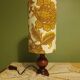 Turned wood lamp with authentic vintage lampshade and mustard flower decoration