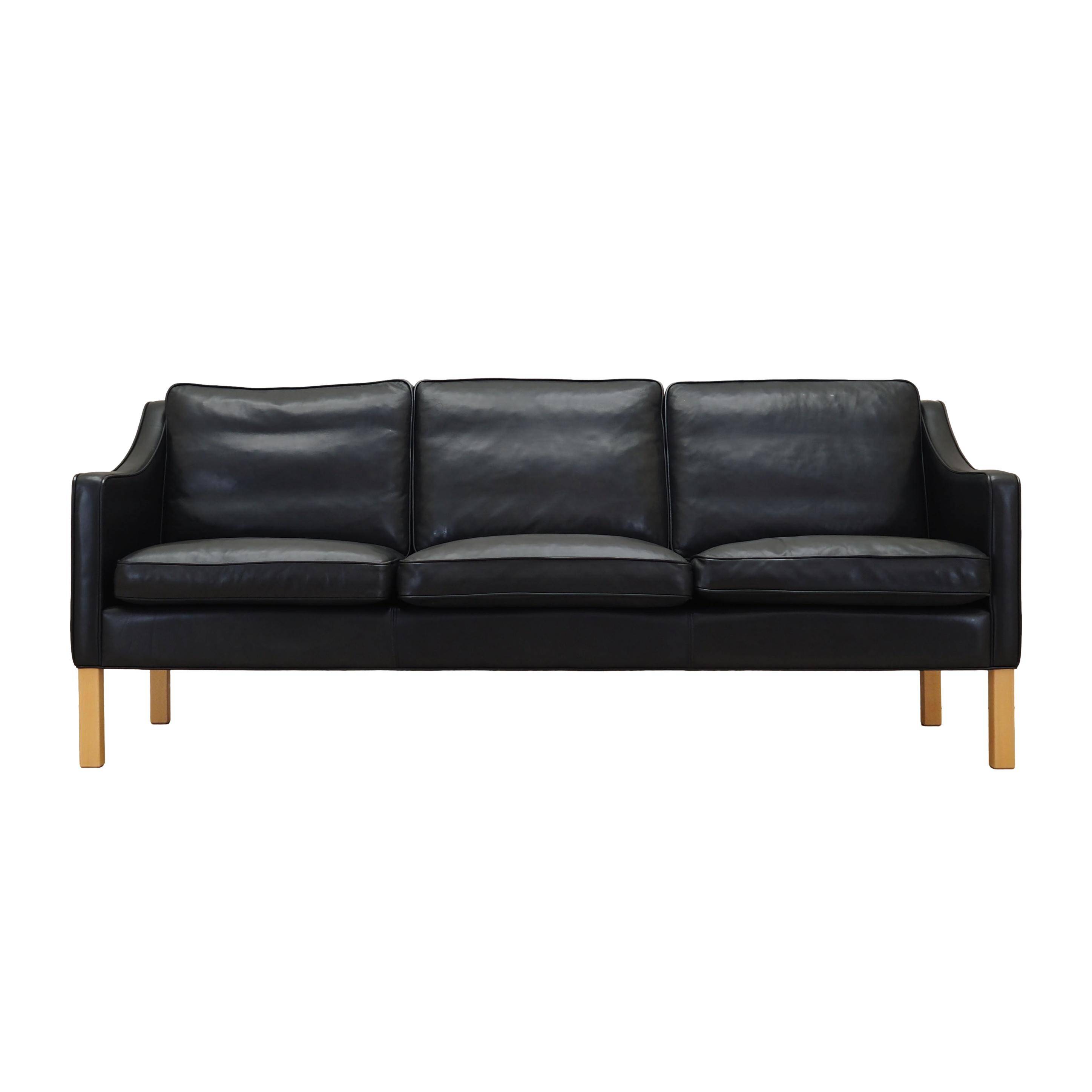 Black leather sofa, Danish design, 1970s, manufacture: Hurup Møbelfabrik