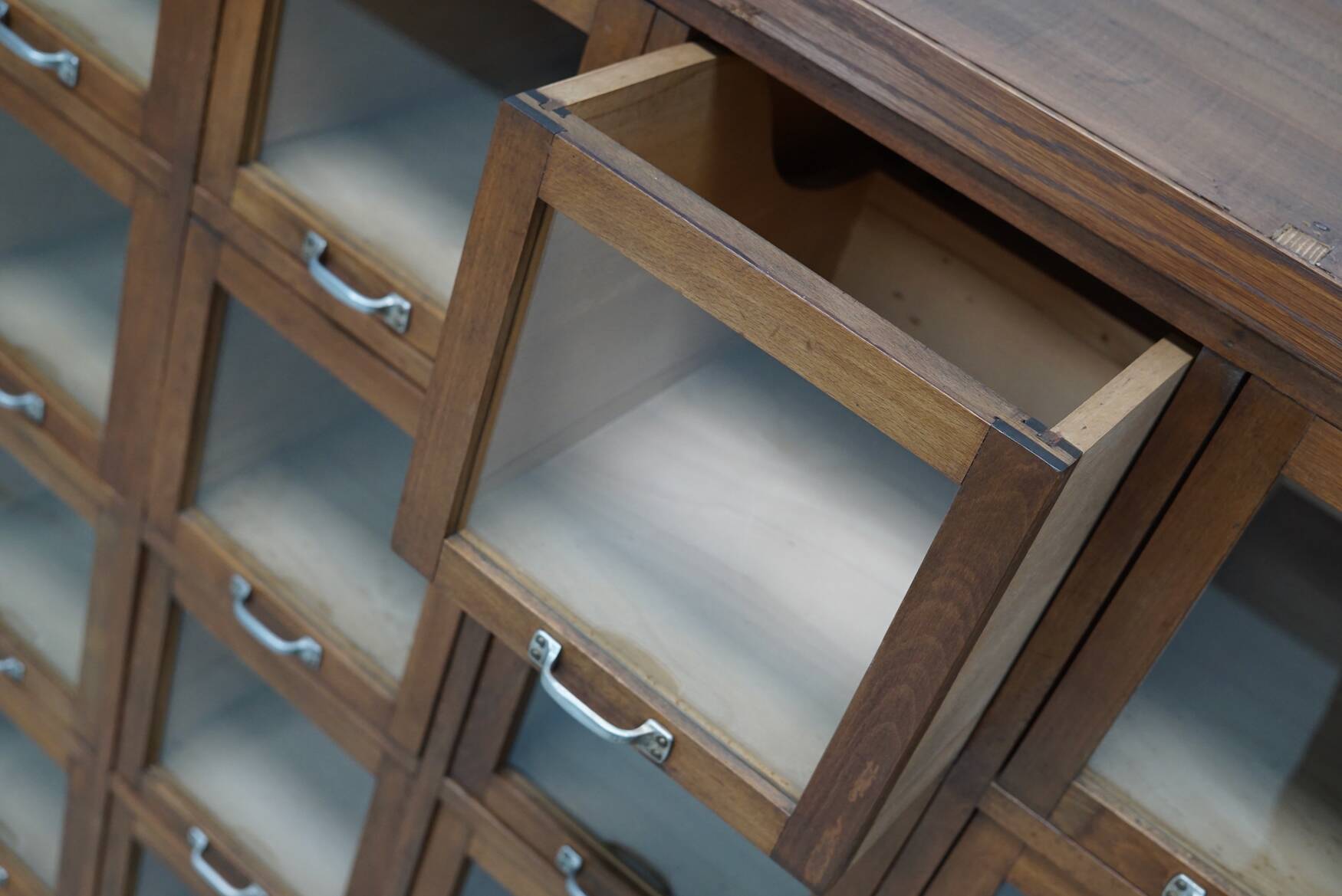 Vintage Large German Beech Haberdashery Shop Cabinet / Vitrine, 1950s