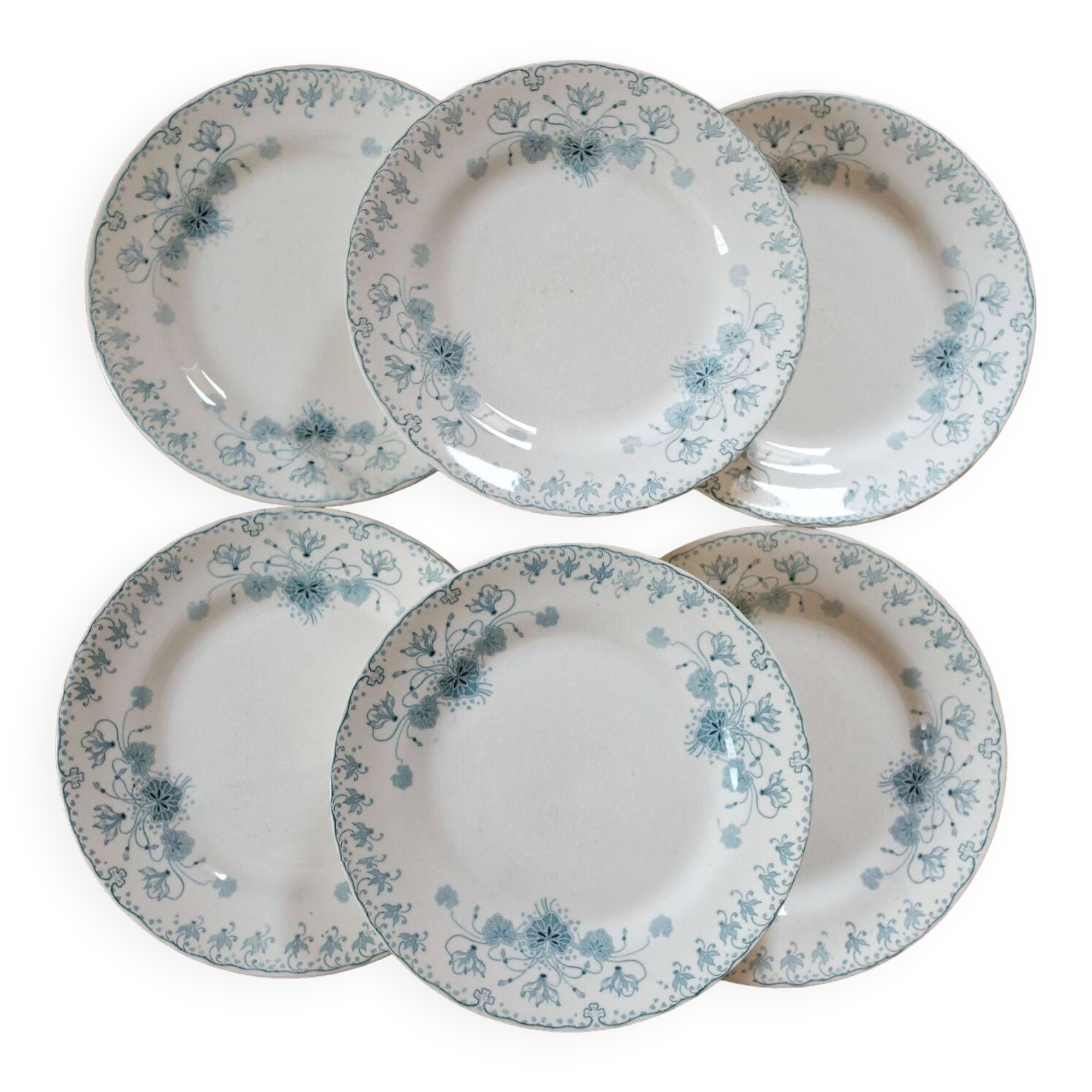 Lot 6 assiettes plates terre de fer Choisy le Roi Cyclamen