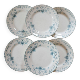 Lot 6 assiettes plates terre de fer Choisy le Roi Cyclamen