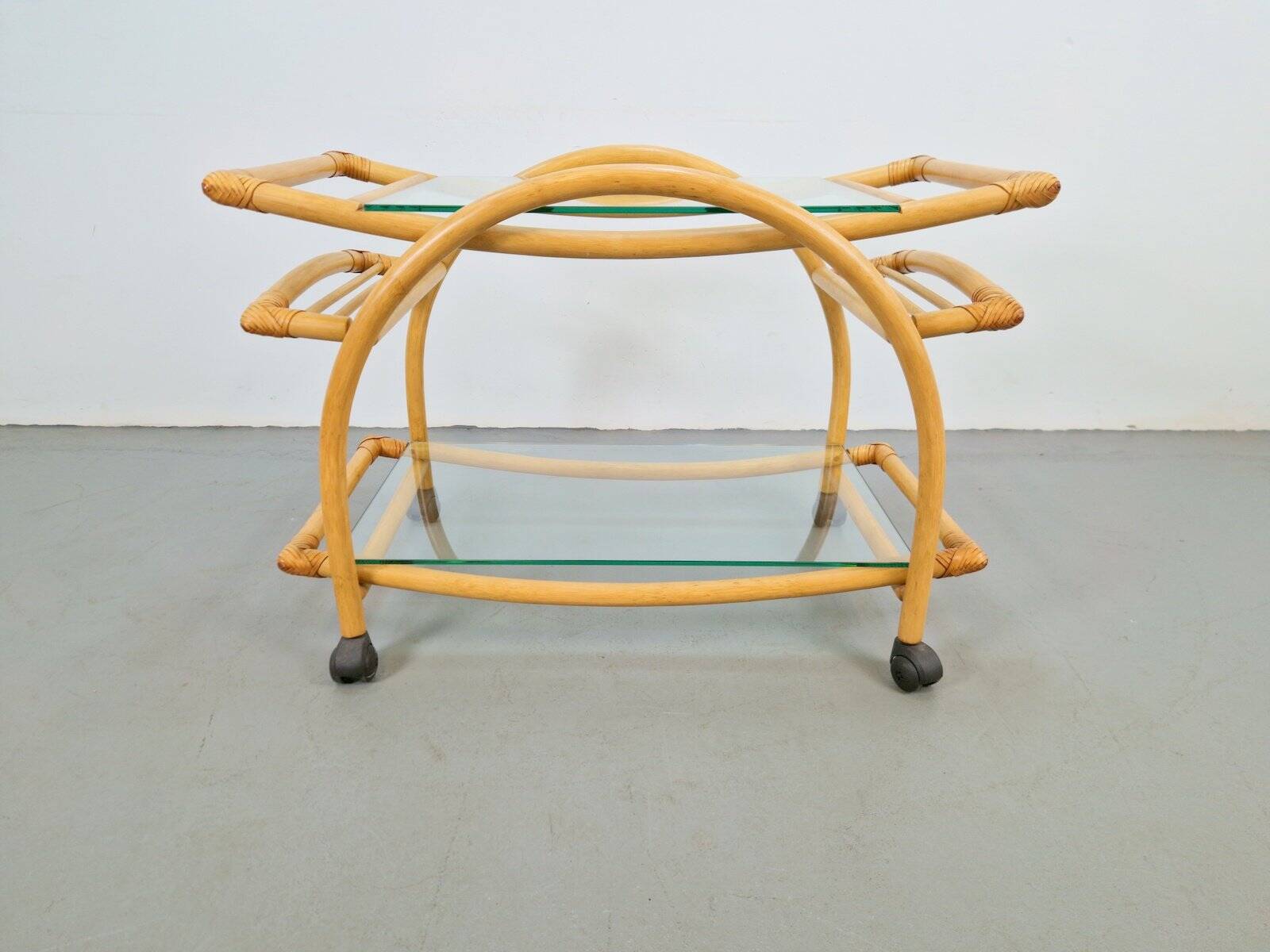 Vintage Trolley in Rattan, Bentwood and Leather, Italy, 1970s