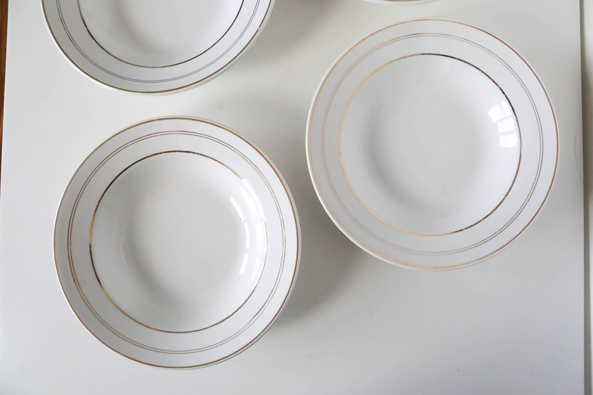 Set of 4 hollow plates, opaque porcelain, vintage French