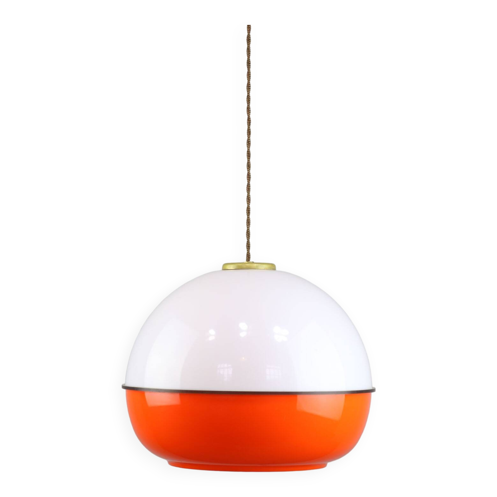Space Age Italian Orange Plexiglass and Brass Pendant Lamp, 1970s