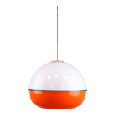 Space Age Italian Orange Plexiglass and Brass Pendant Lamp, 1970s