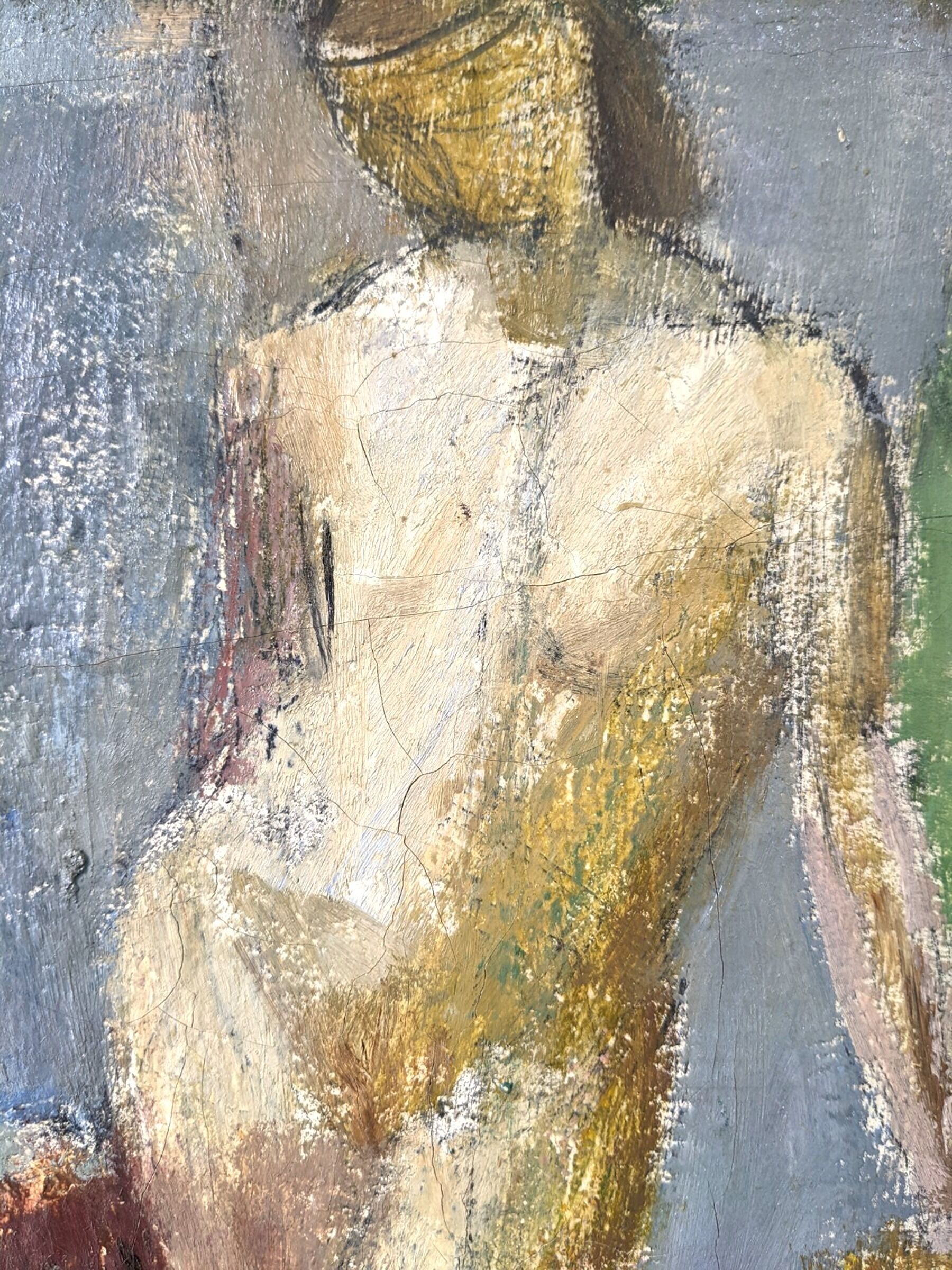 1945 Mid-Century Modern "Leaning Model" Swedish Vintage Figurative Portrait Oil Painting, Framed