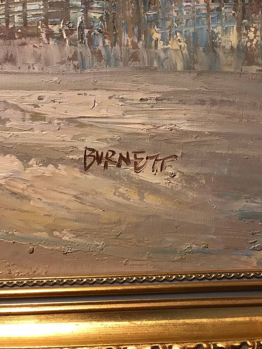 Oil on canvas caroline burnett paris moulin rouge + gilded wooden frame