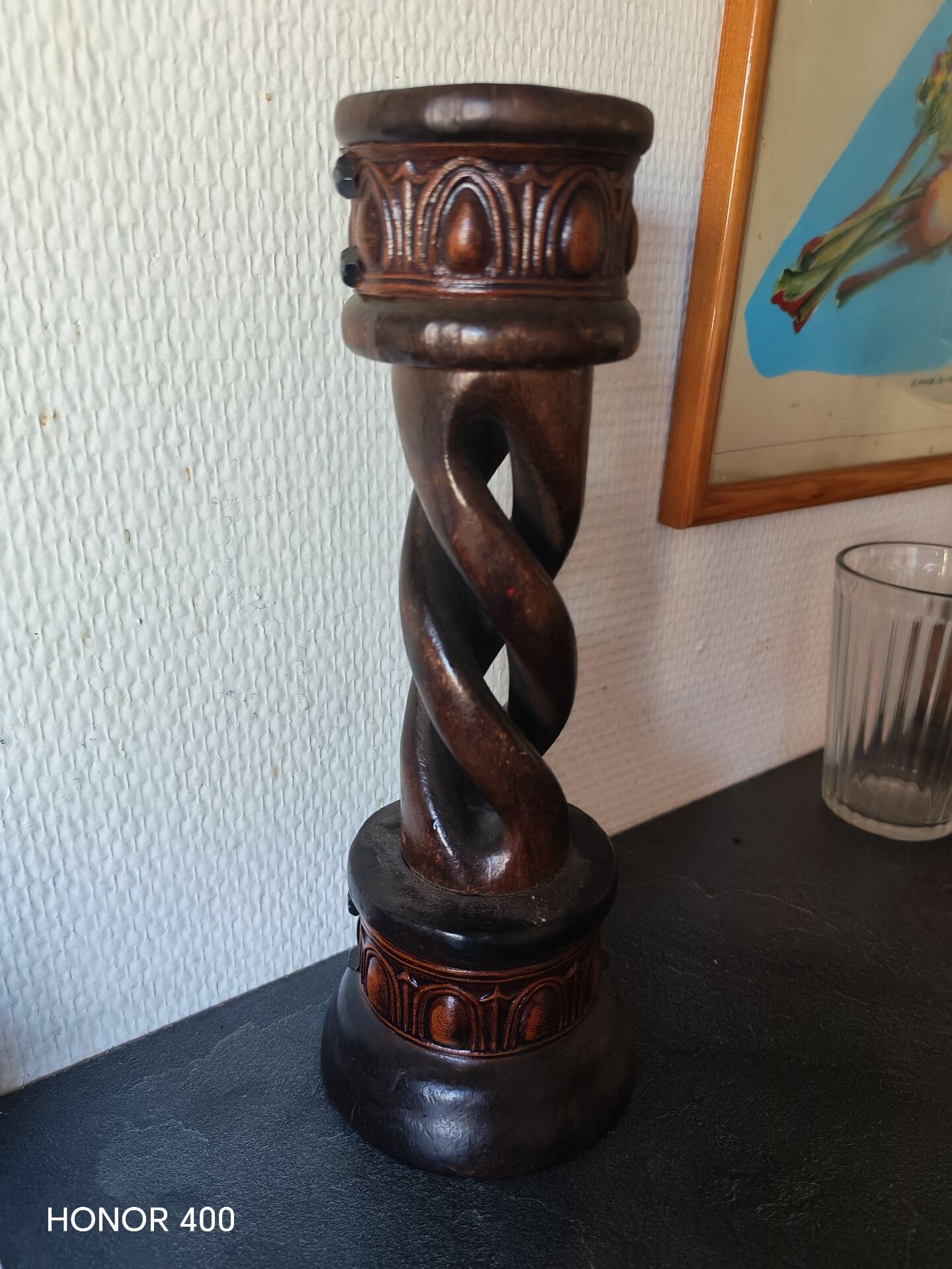 Vintage twisted wooden candlestick