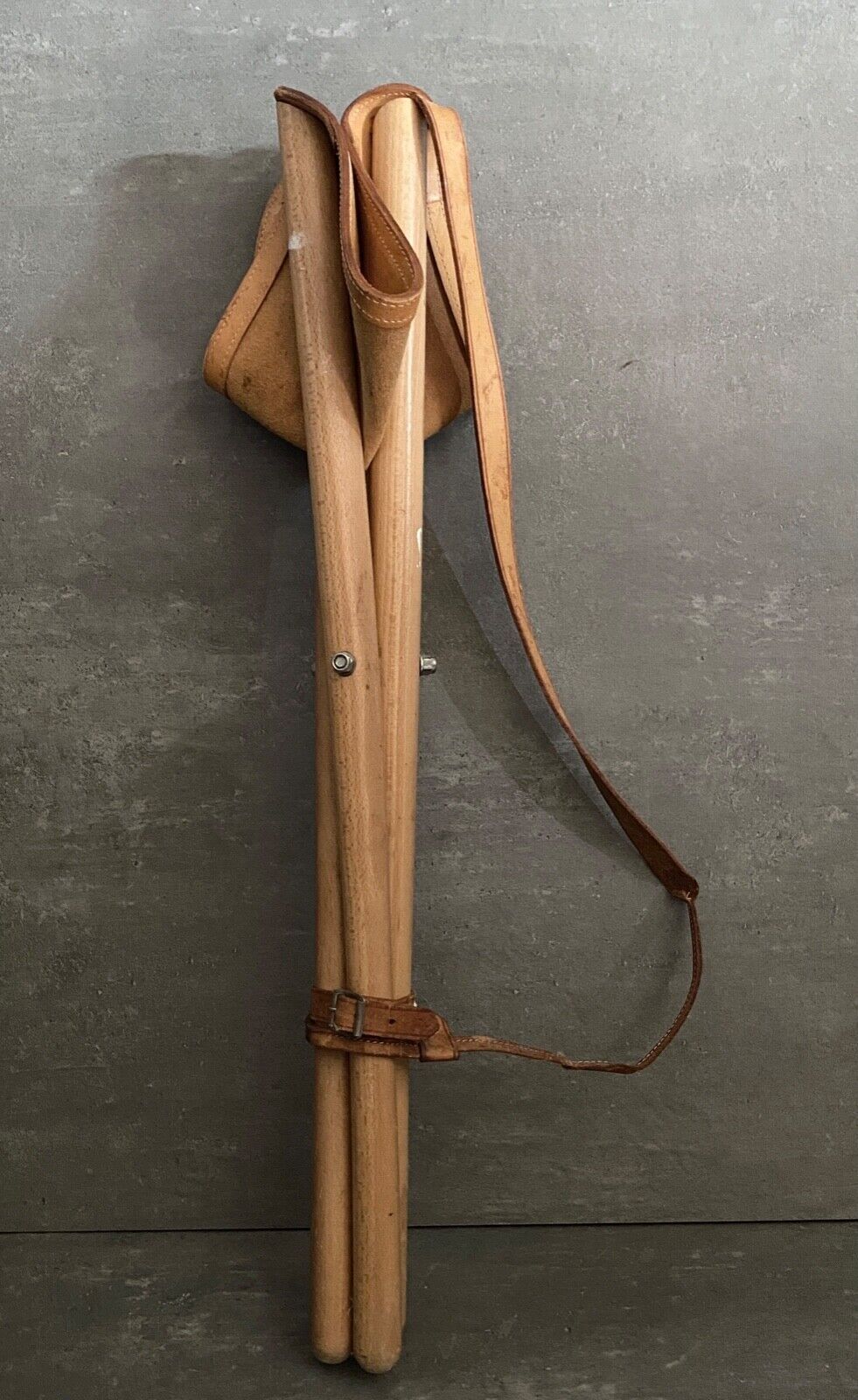 Folding stool leather and bamboo 1970