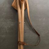 Folding stool leather and bamboo 1970