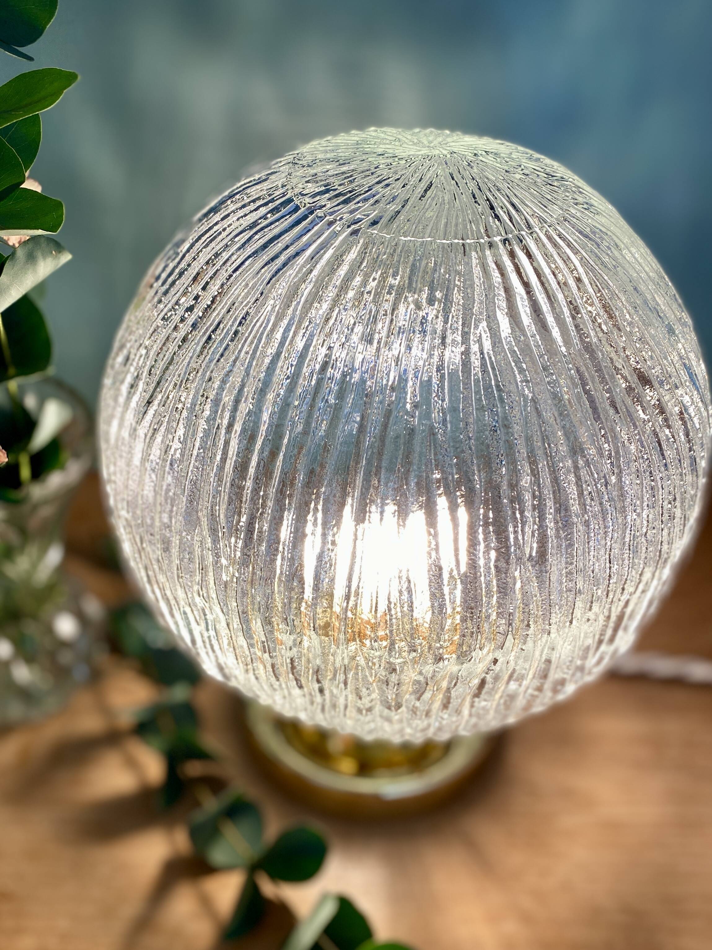 Vintage globe table lamp in ribbed glass
