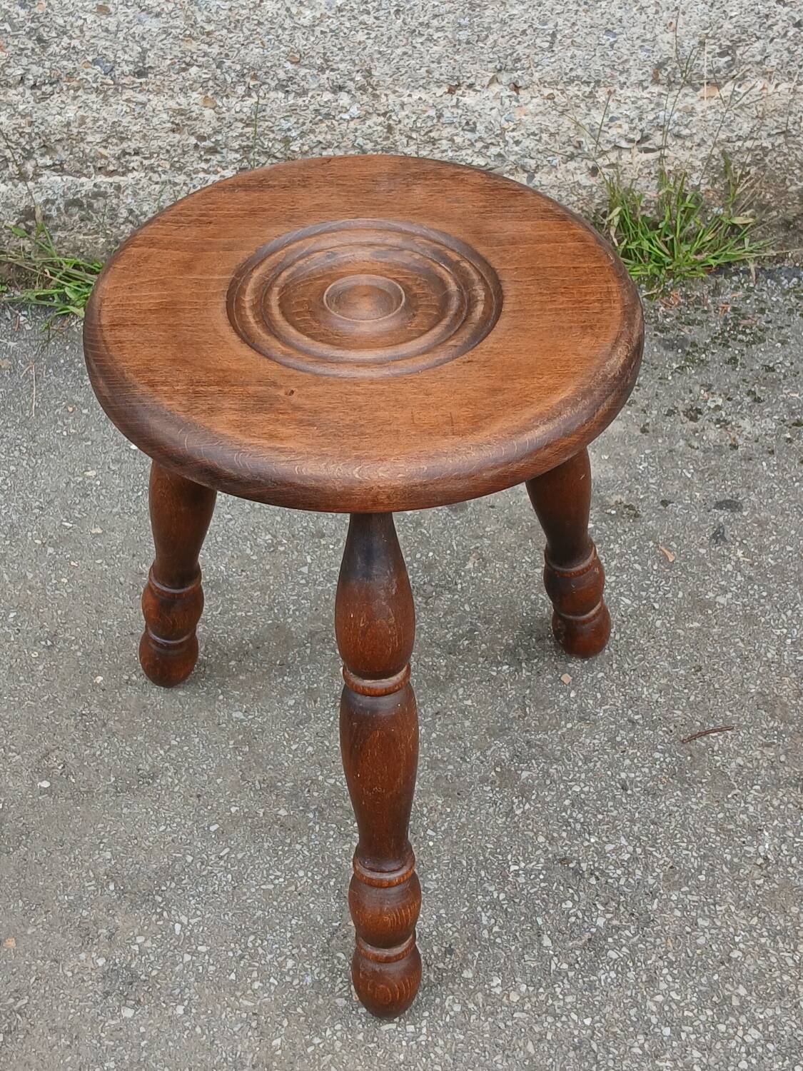 Turned wooden tripod stool