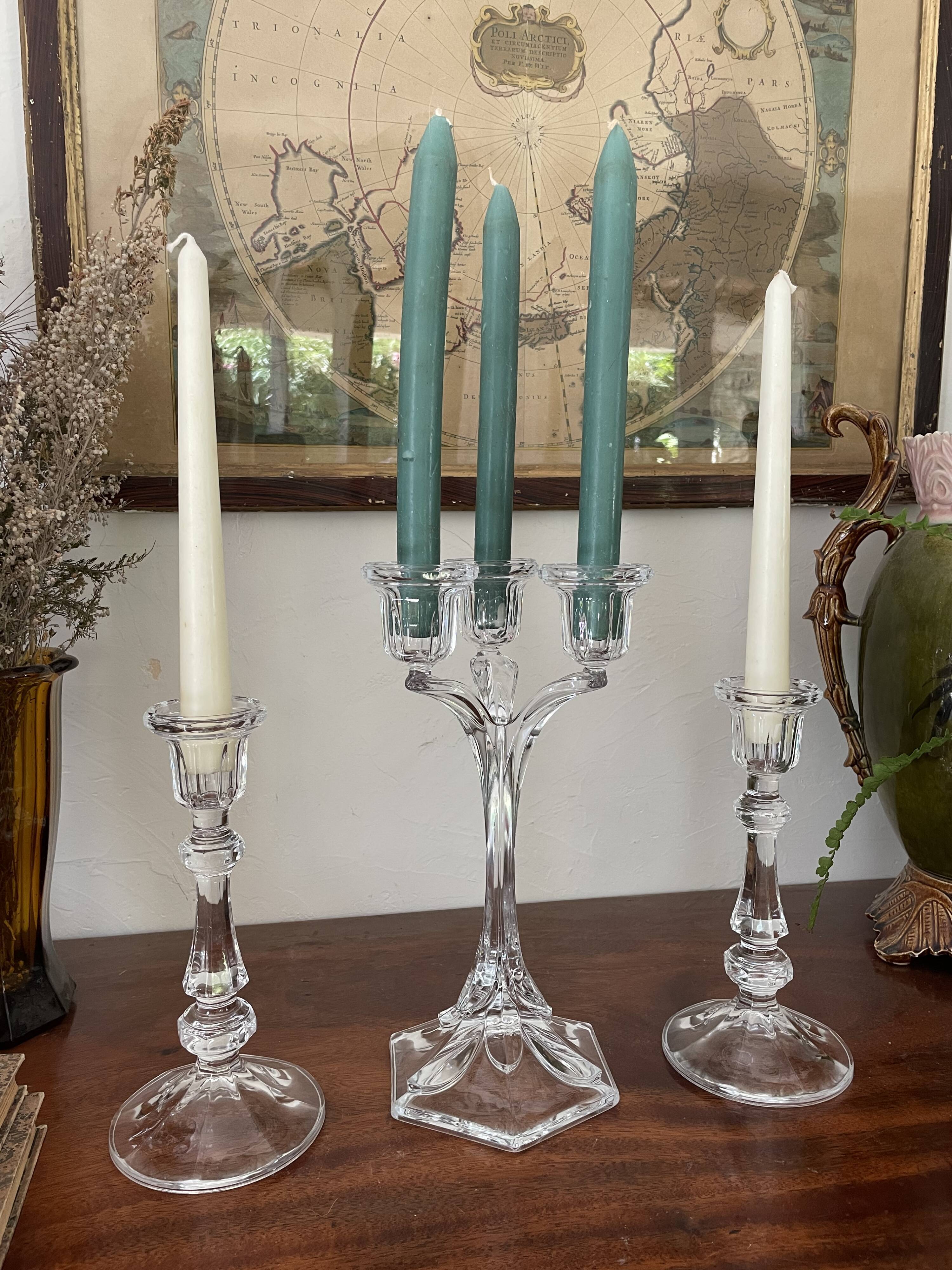 Pair of crystal candle holders