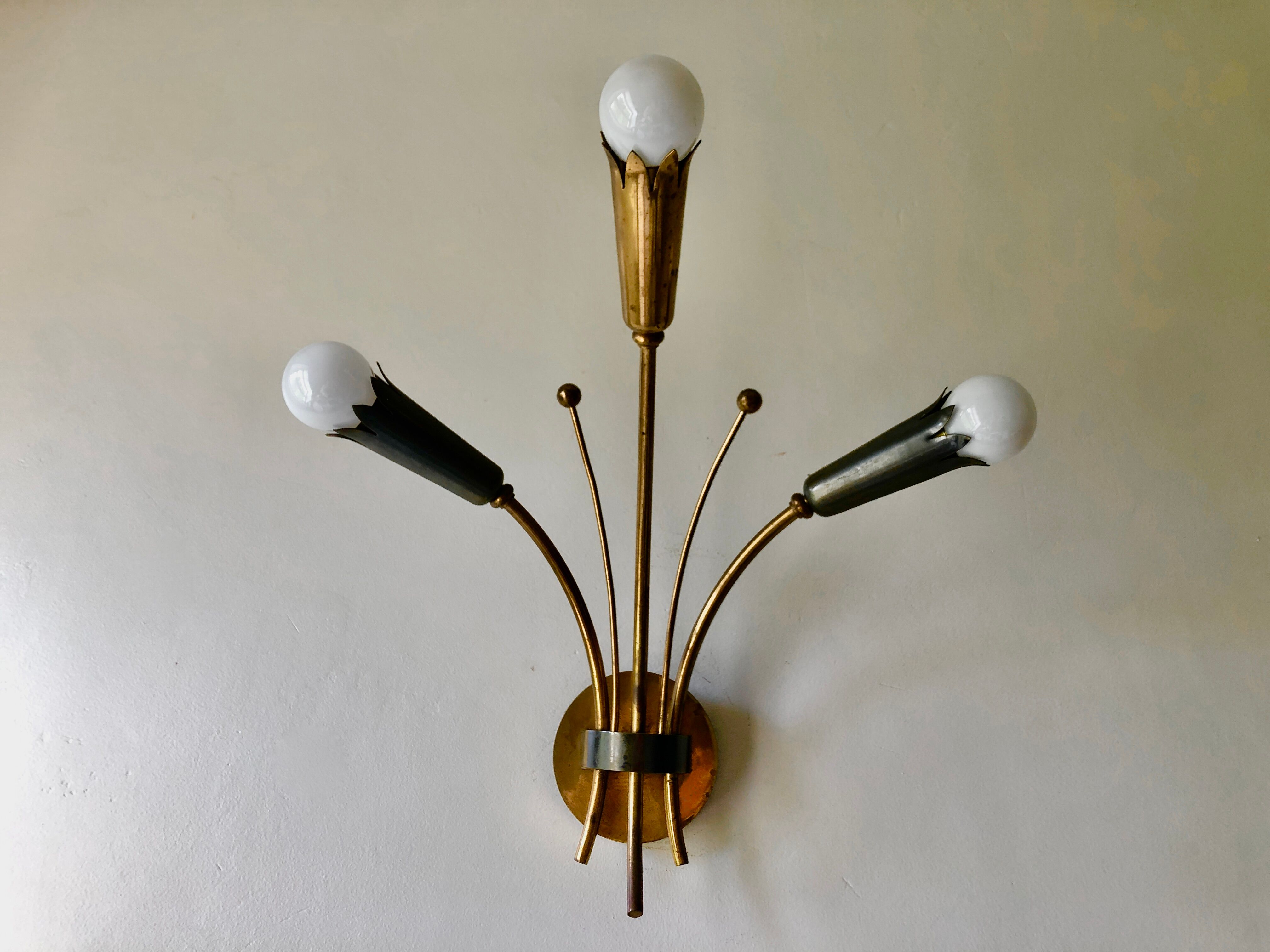 Wall lamp brass and gray metal 1950