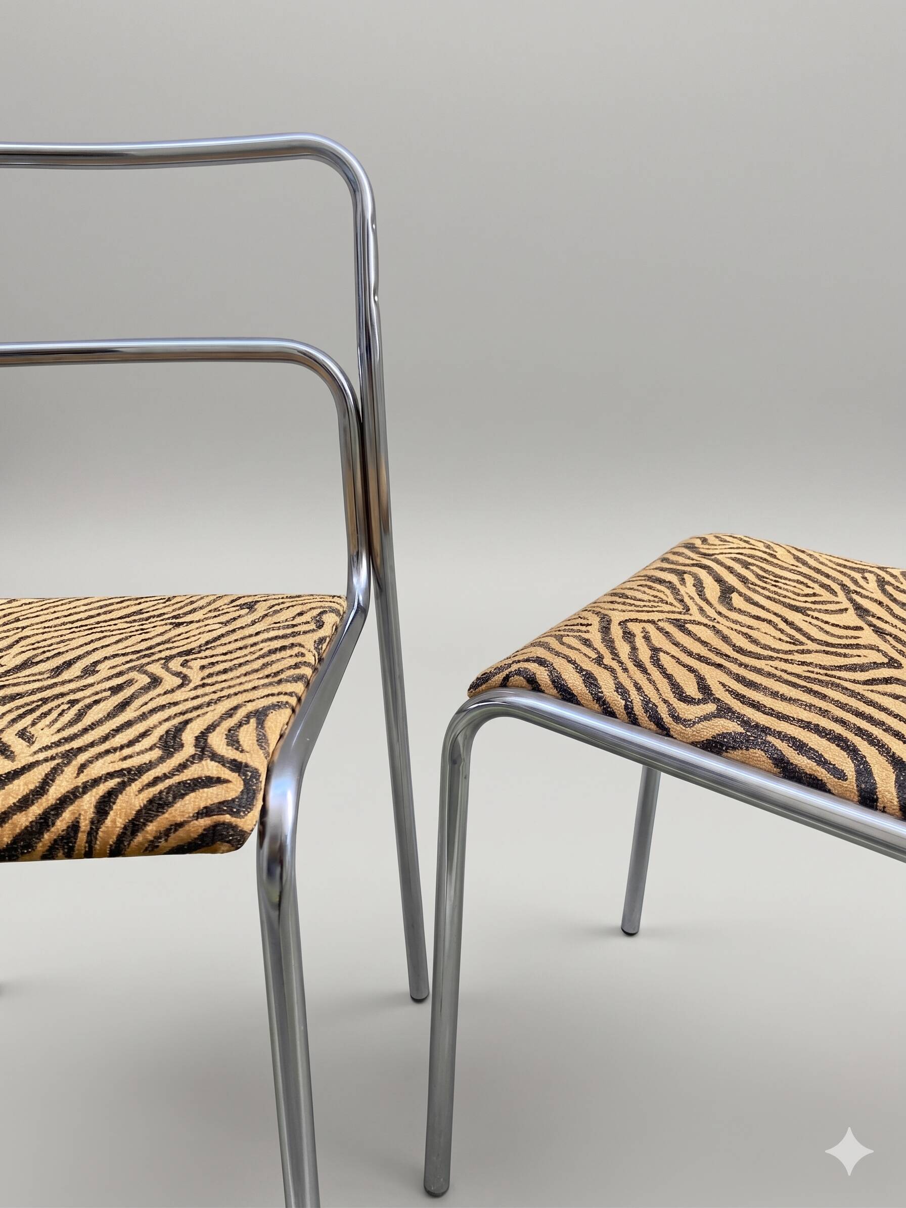Chrome chair in Bauhaus style with leopard fabric