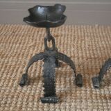 Pair of wrought iron candlesticks candelabra candlesticks handcrafted brutalist folk art