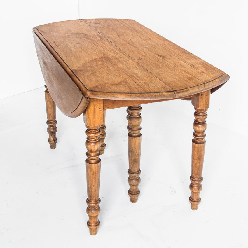 Vintage solid wood table with folding shutters with two extensions, France 1950