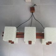 Scandinavian chandelier with 6 lights from the 60s in teak and Perspex