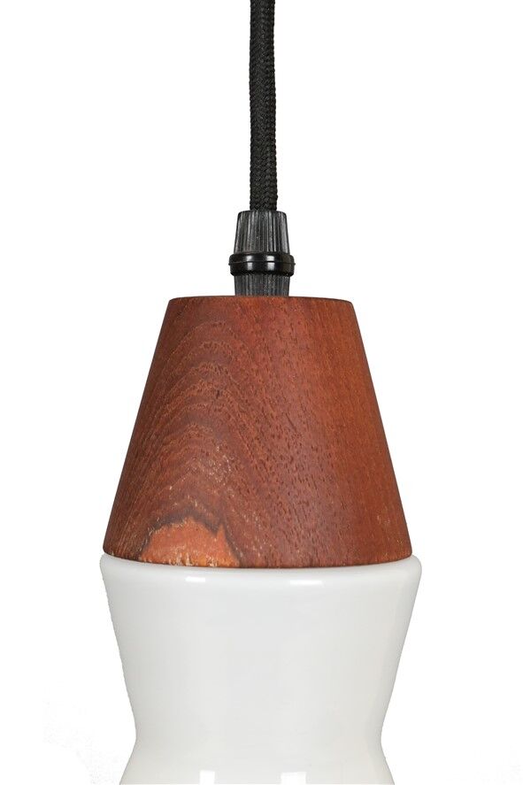 Teak / opaline glass pendant lamp / mid-century Danish modern design / 1960s