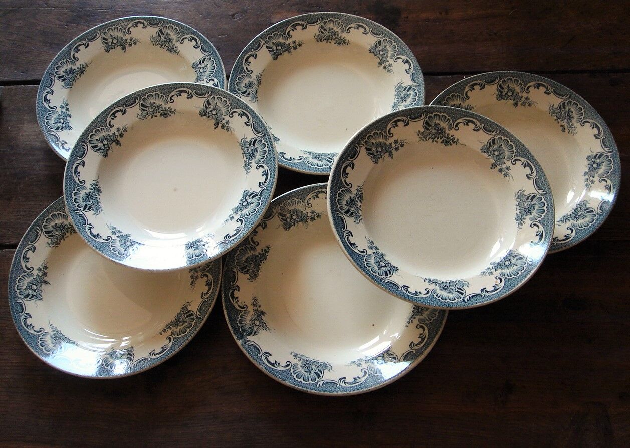 Lot 7 soup plates blue
