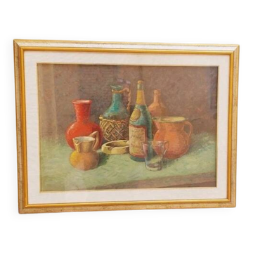 Dipinto Huile Sur Toile Nature Morte S. Piancaldi 50x70 Années 60/70