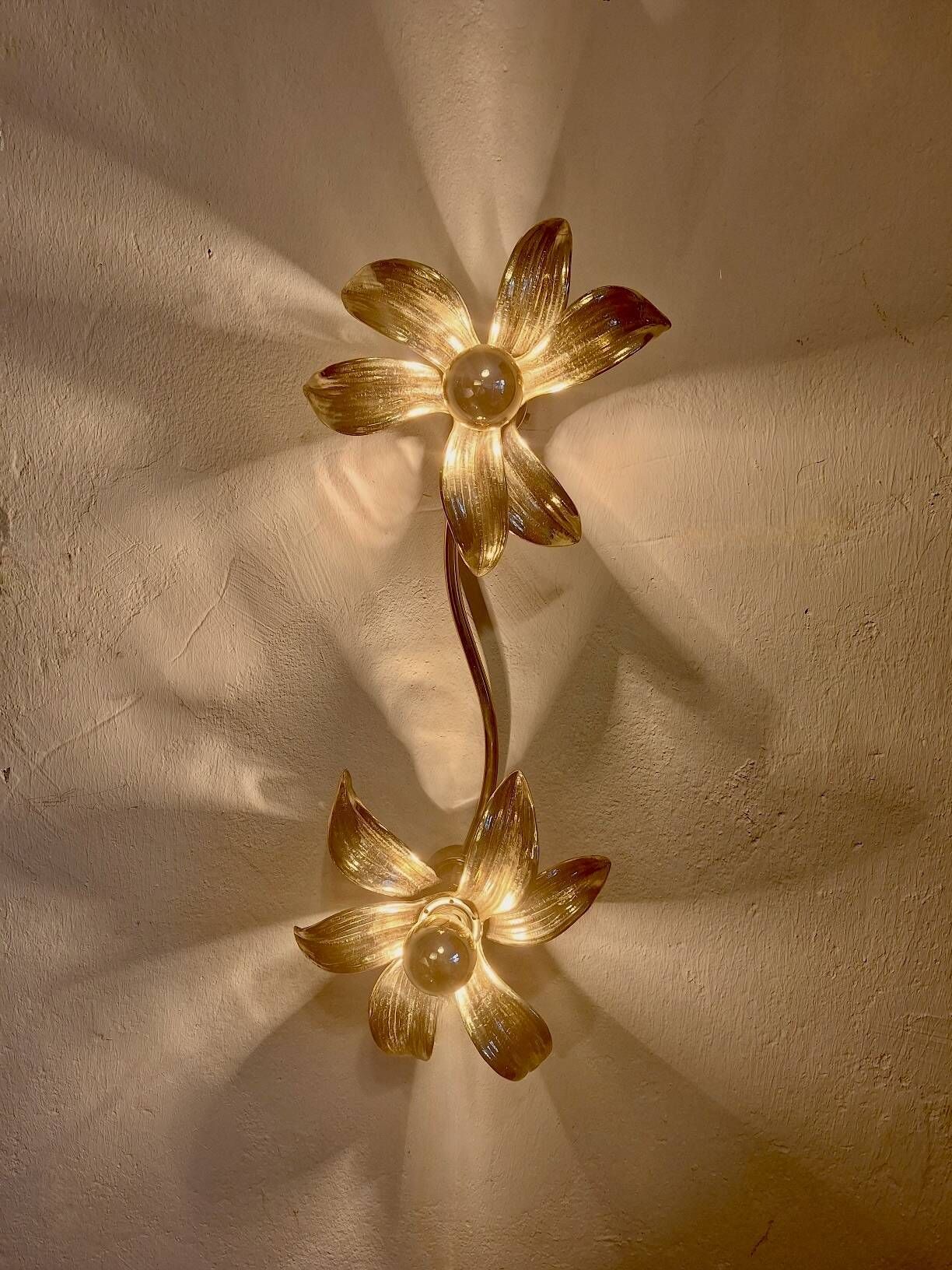 Brass organically shaped double ceiling or wall lights, 1970s