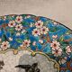 Longwy enamel plate with cartouche of 2 birds and apple blossoms, d188