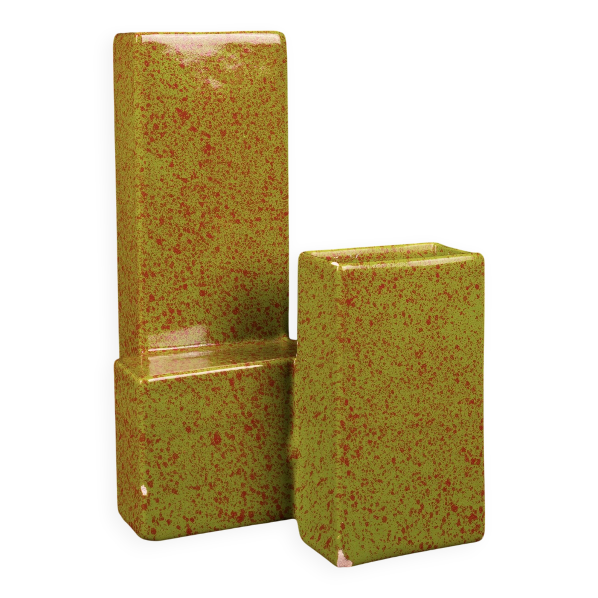 Geometric Twin-Column Ceramic Vase Space Age, Italy 1970