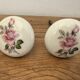2 Large round porcelain door handles with pink flower decoration diameter