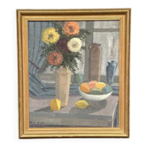 Huile su panneau suédois – « Vase et bol de fruits » par Helge Andersson