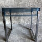 Bedside table in blue plexiglass and chrome metal, 1970
