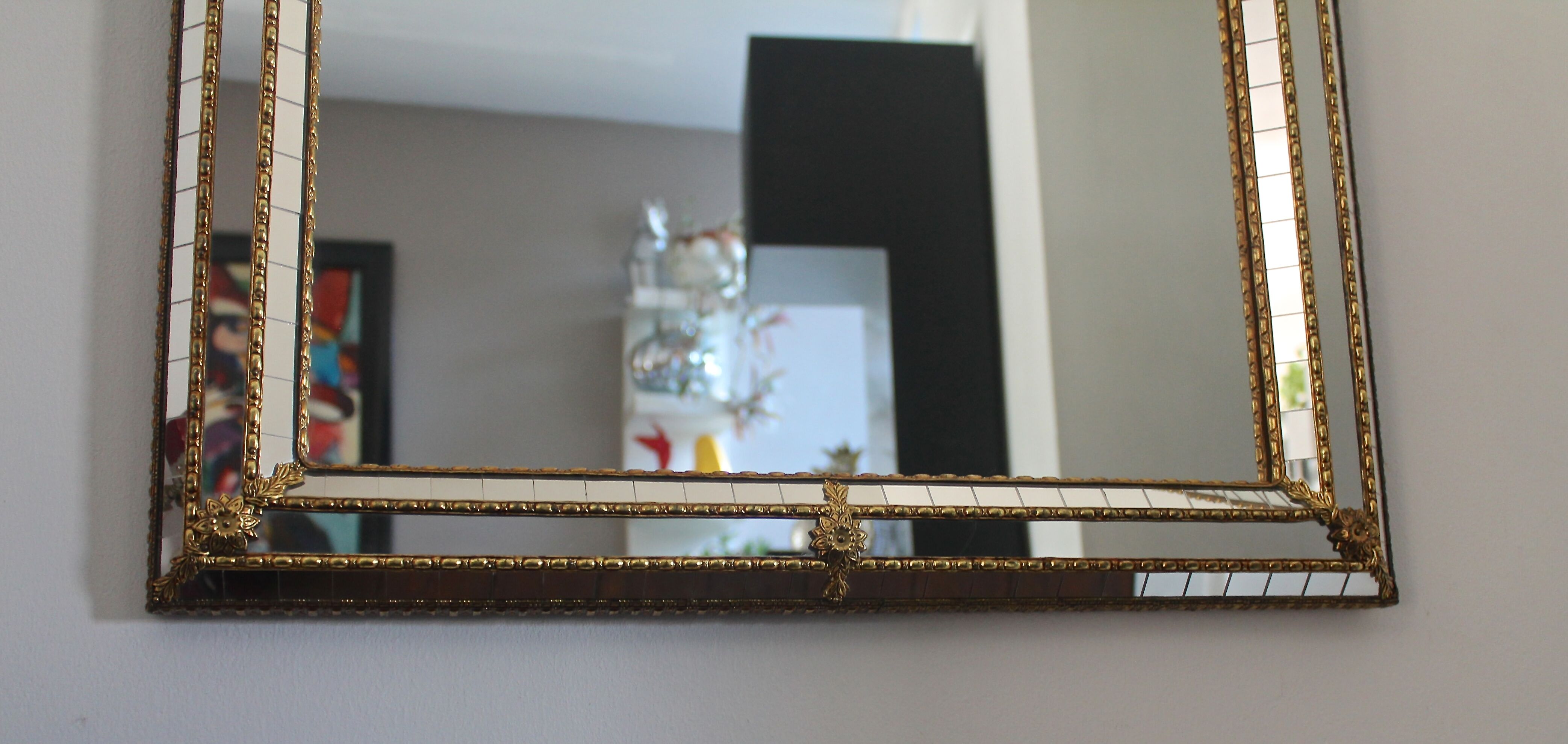 Large Venetian mirror with glazing beads and brass 110x60cm