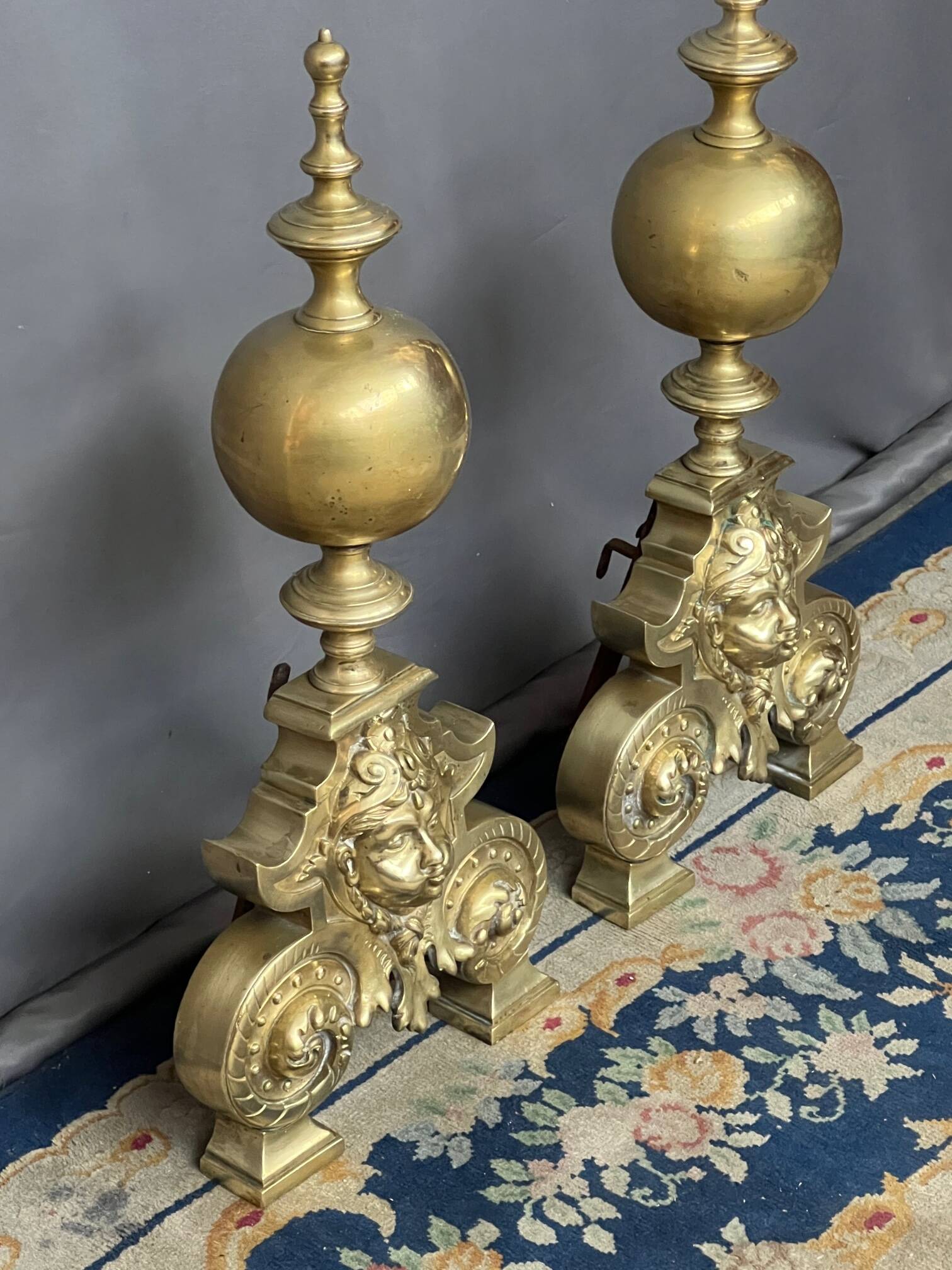 Renaissance style fireplace decorations. Solid bronze.