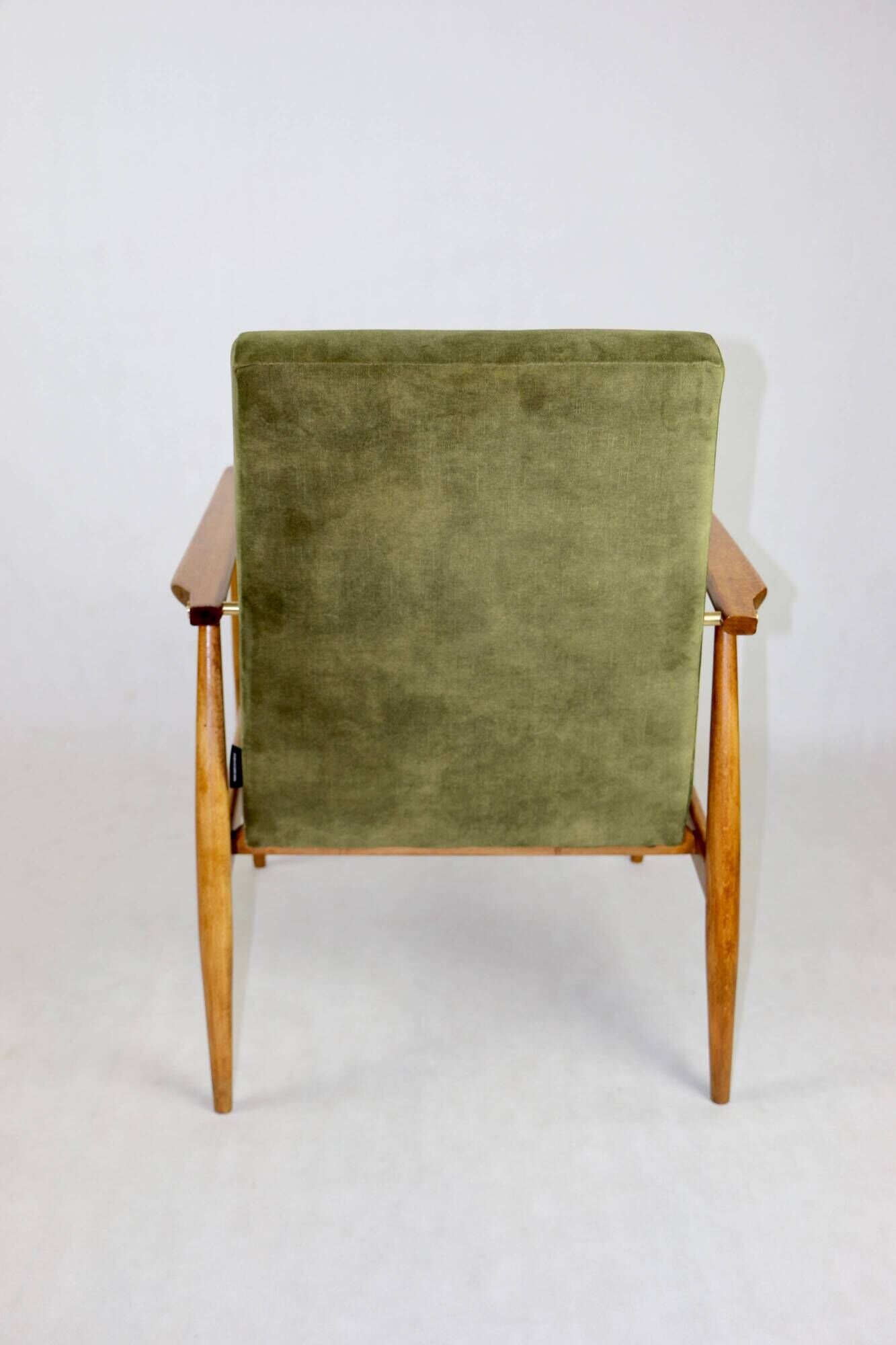Armchair 'Lis', 1970s olive green design by Henryk Lis - natural wood