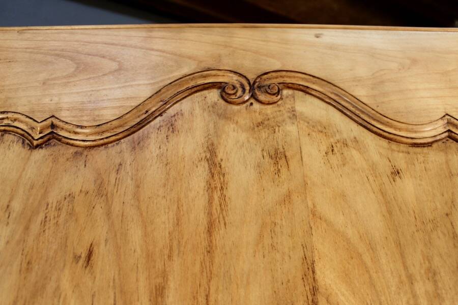 Large cherry wood folding screen with four double-sided panels.