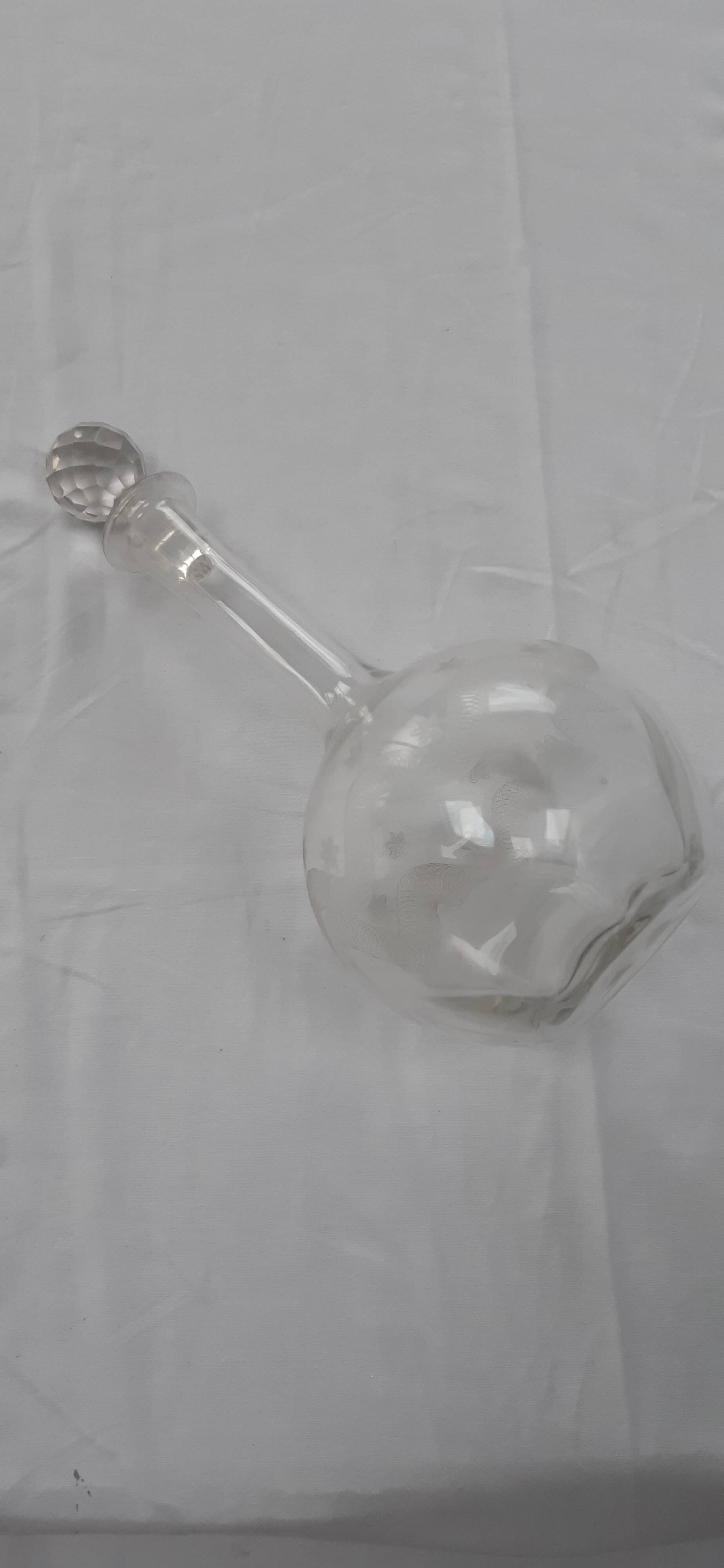 Antique engraved crystal wine carafe
