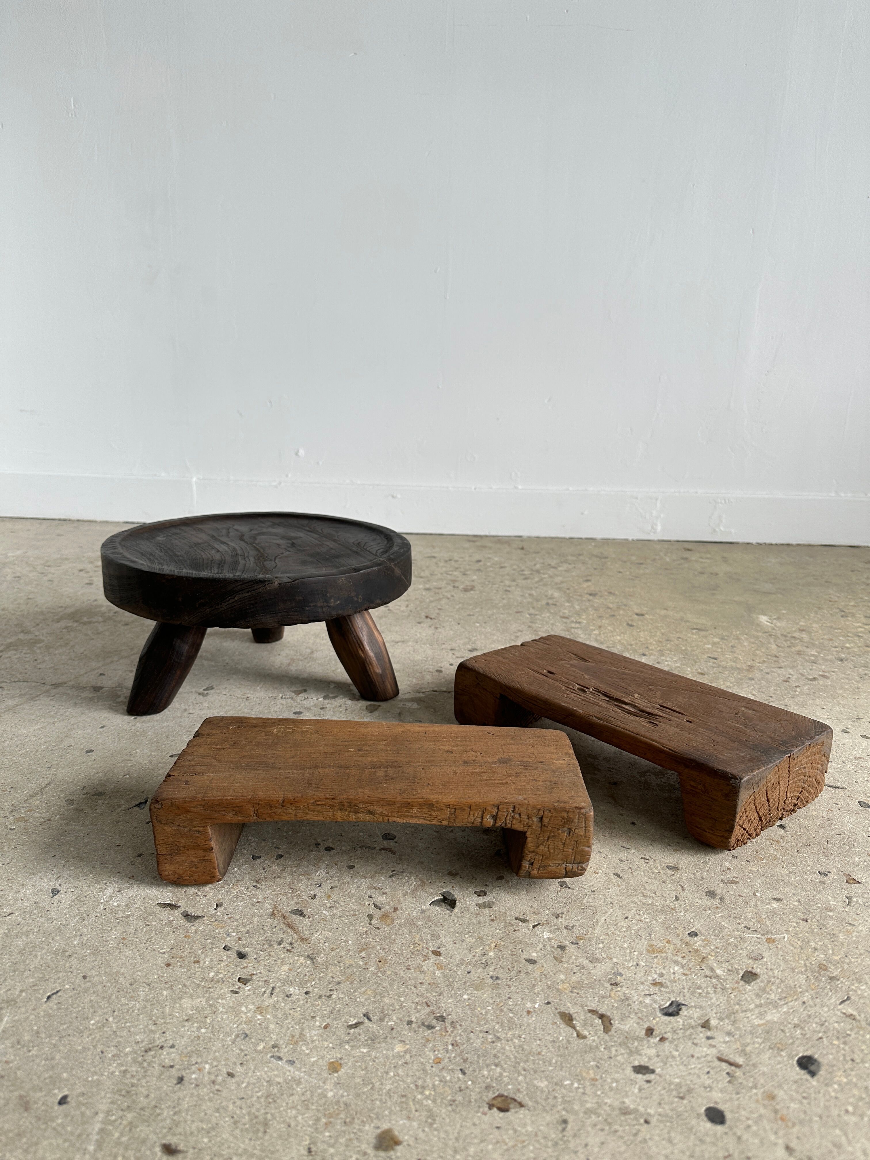 Mini Asian teak side stool blonde