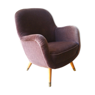 Fauteuil oeuf EGG des années 50-60 en velours marron