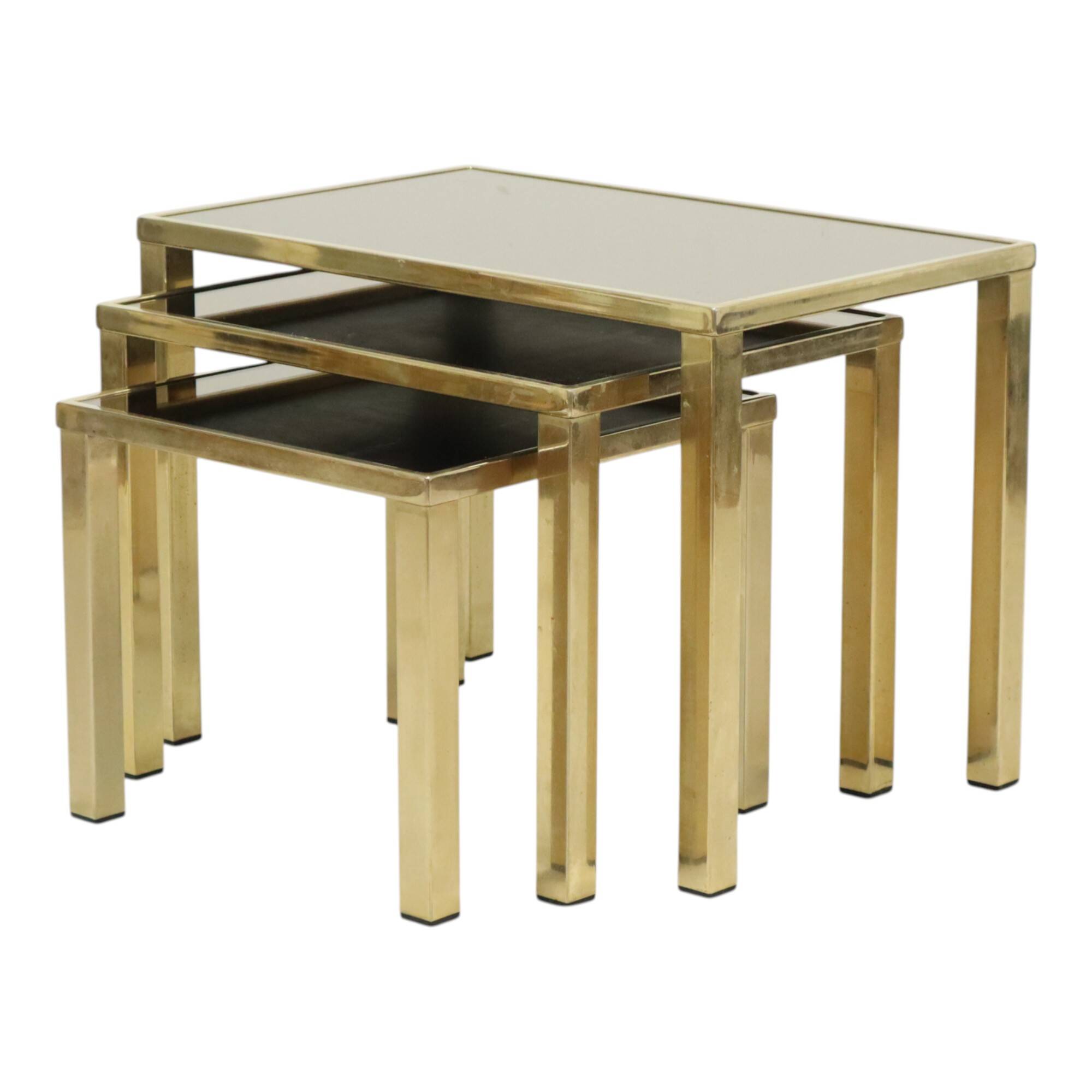 Tables gigognes Hollywood Regency Belgo Chrome plaqué or 23 carats