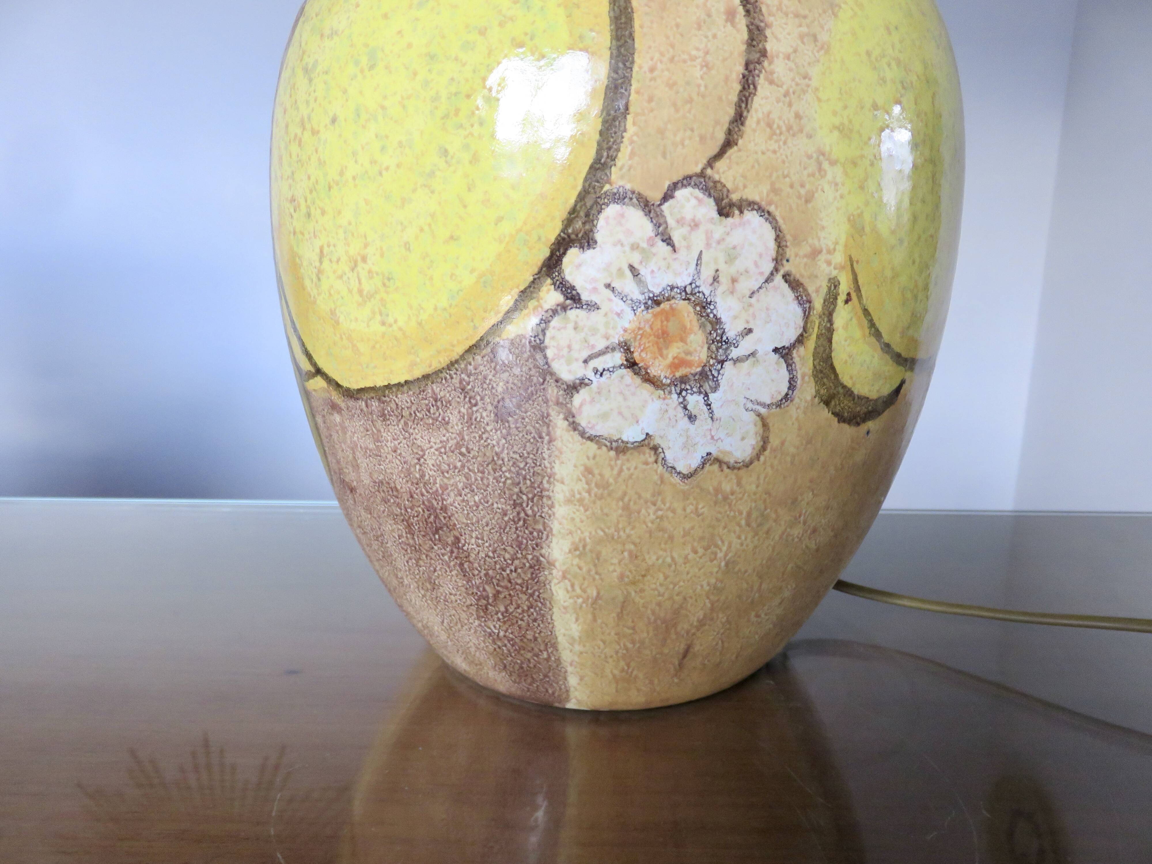 Hubert Olivier ceramic lamp with floral decoration, 1980.