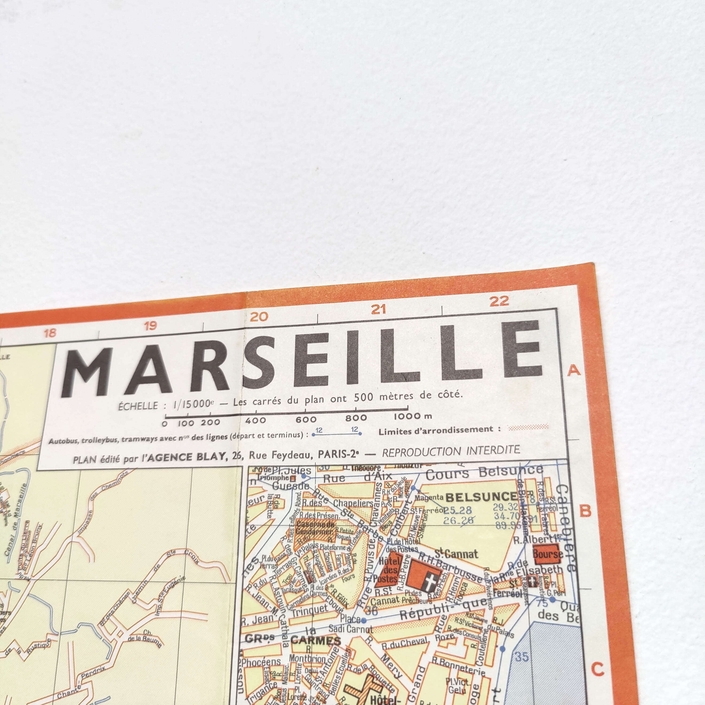 Vintage map of Marseille 1970