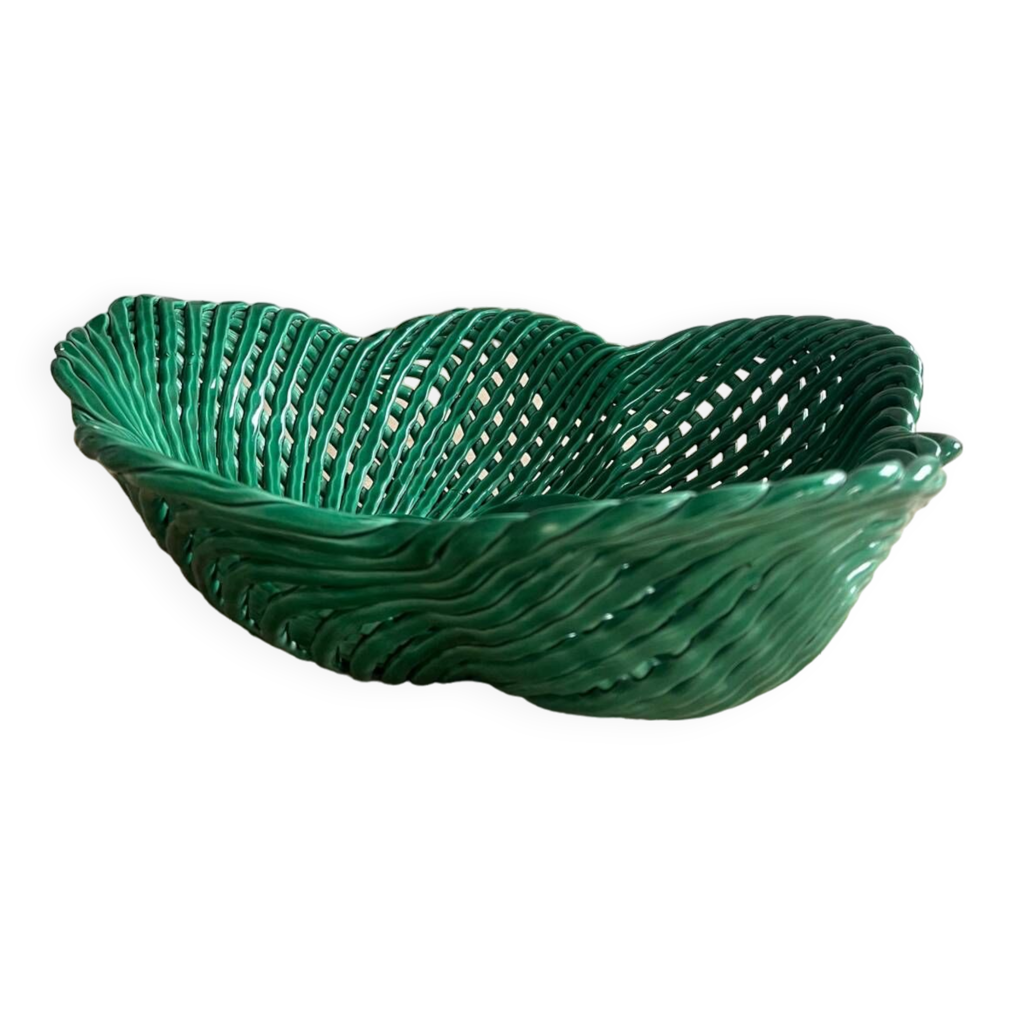 Corbeille à fruits céramique tressée verte