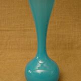 Vase in blue opaline scalloped neck vintage 70's