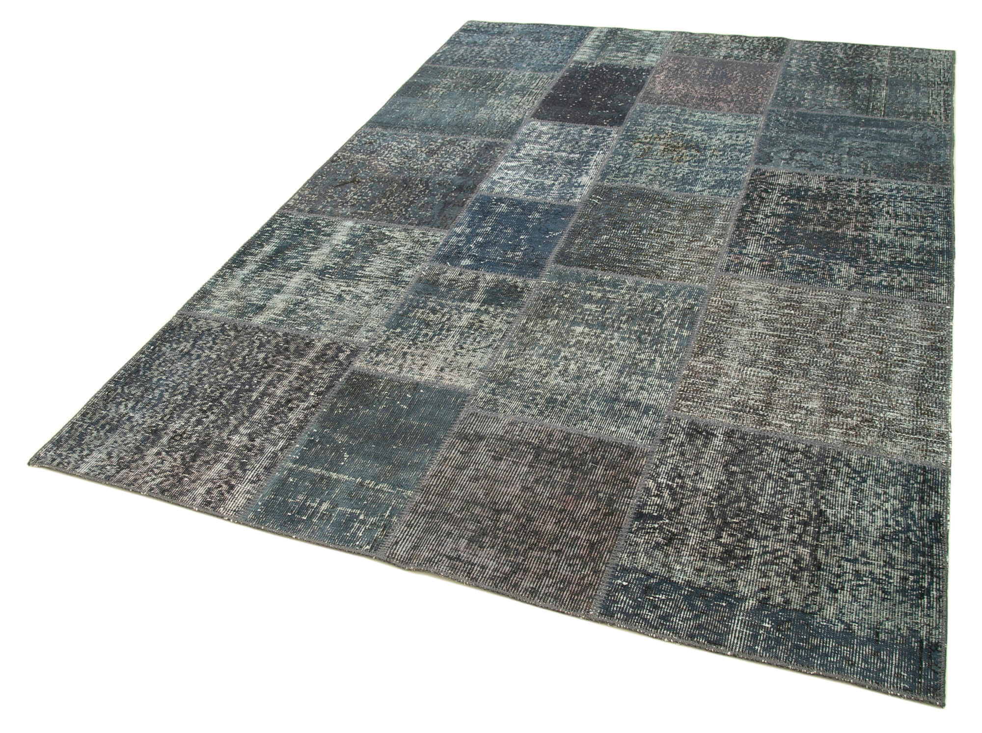 Hand-knotted oriental overdyed 170 cm x 242 cm grey patchwork carpet