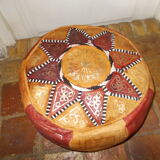 Vintage Moroccan leather pouf