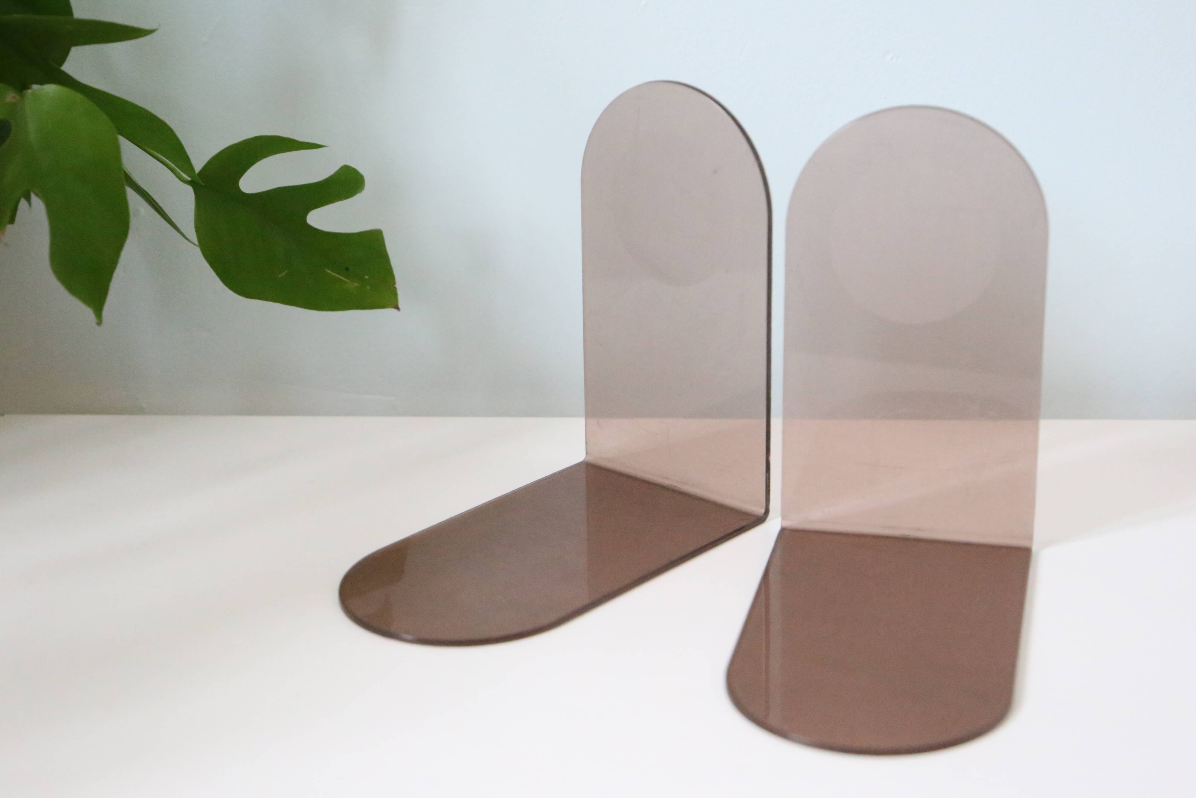 Pair of smoked plexiglass bookends, 1970s