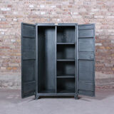 Industrial storage cabinet with 2 brushed steel swing doors, circa 1950