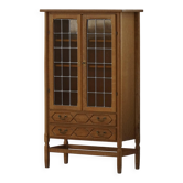 Danish oak display cabinet from the mid-century modern period with leaded glass, 1960s.