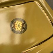 Porcelain cake dish with gold decoration, Moon and Sun